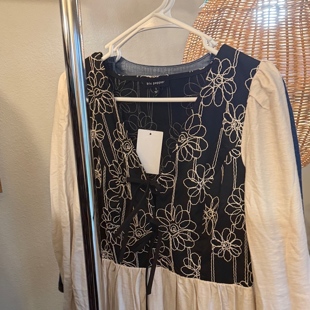 Blu Pepper Black and Cream Floral Dress